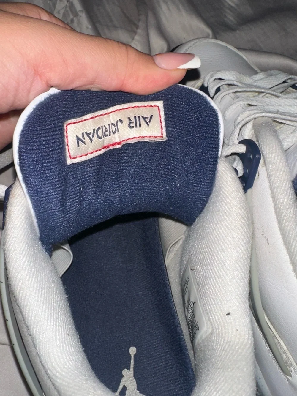 Jordan White and Navy Retro Basketball Sneakers